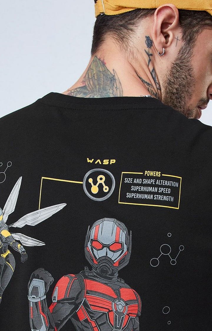 Men's Ant-Man: The Wasp Black Printed Oversized T-Shirt