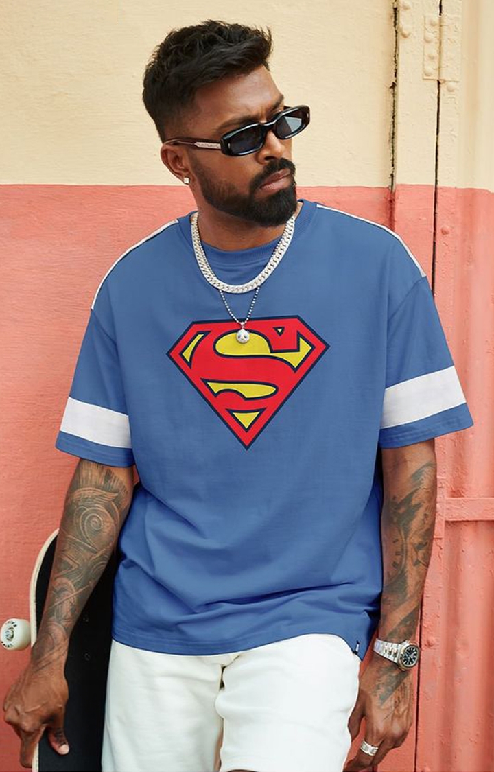 Men's Superman: Classic Blue Printed Oversized T-Shirt