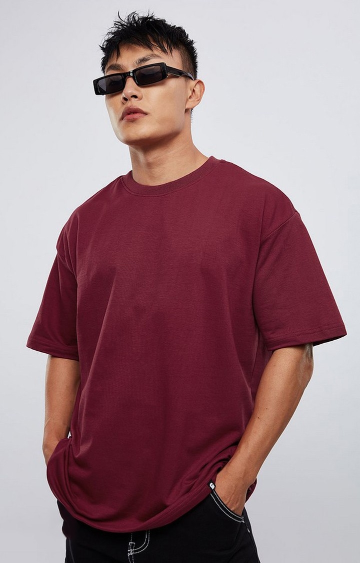 The Souled Store | Men's Red Solid Oversized T-Shirt