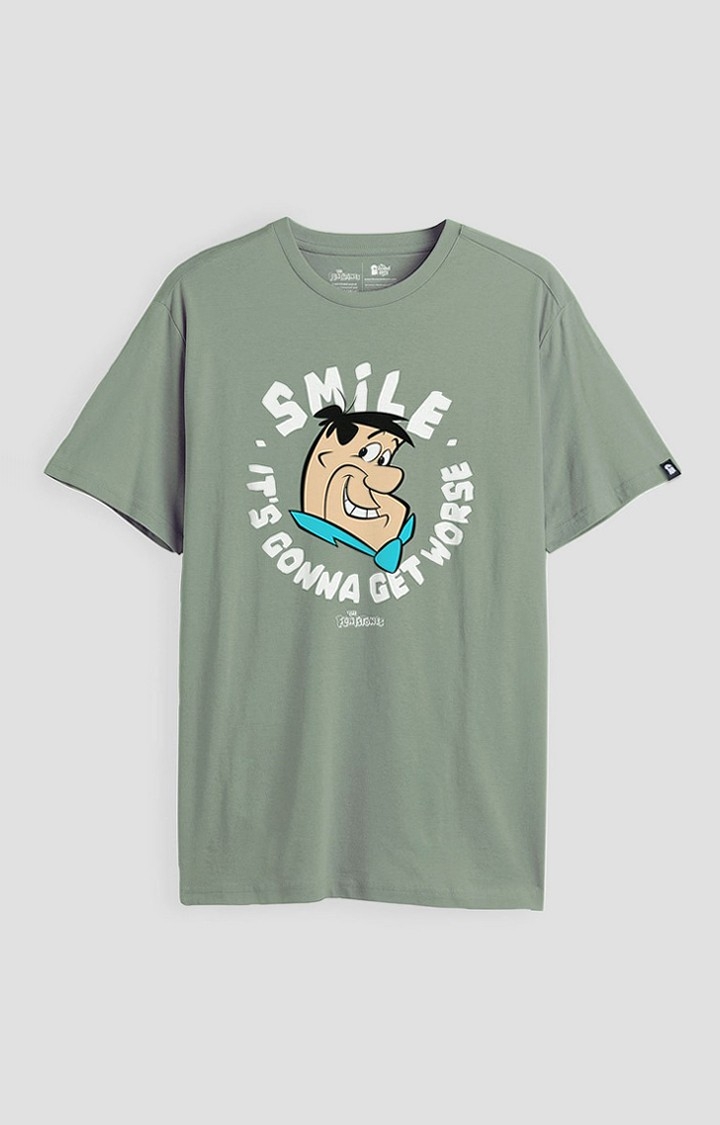 Men's The Flintstones: Smile Green Printed Regular T-Shirt