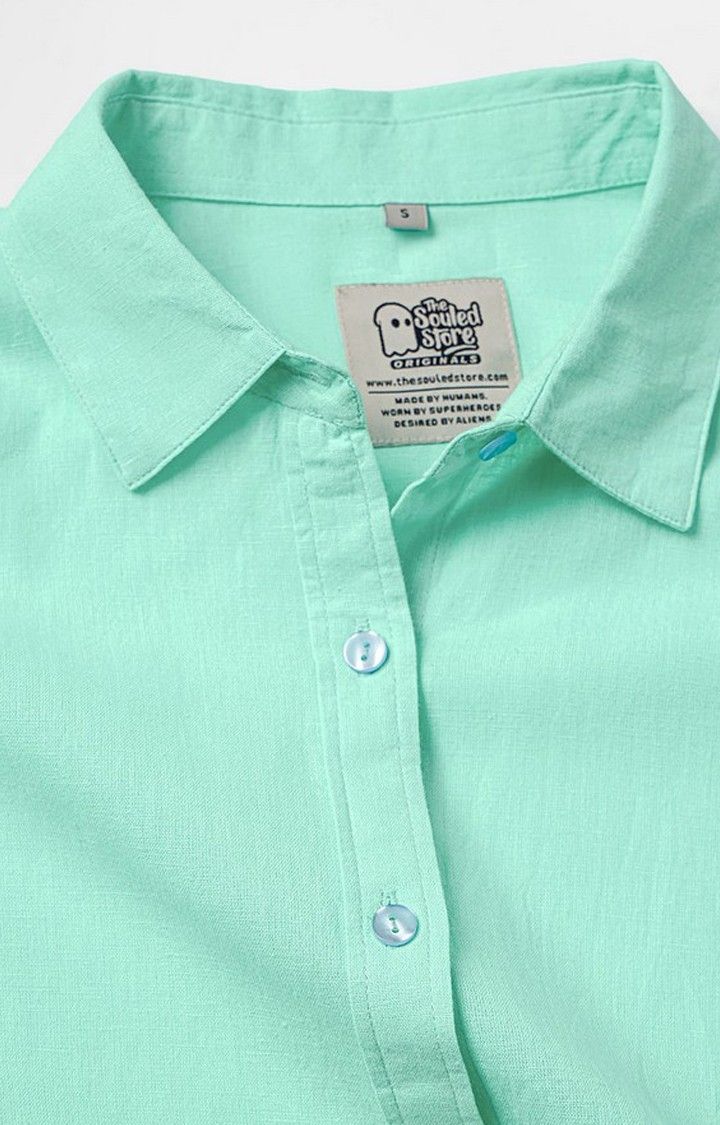 Women's Linen Oversized: Apple Mint Green Solid Oversized Shirt
