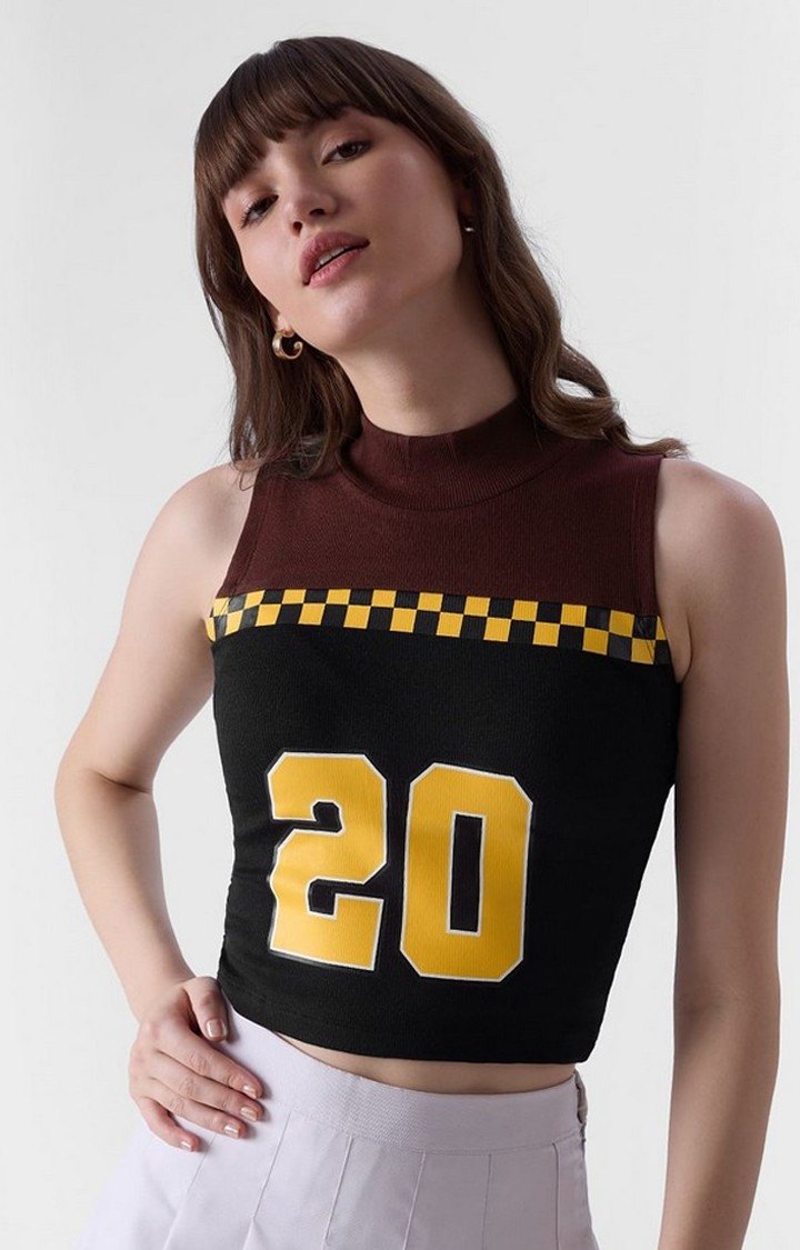 Women's TSS Originals: Misfit Black & Brown Typographic Printed Crop Top