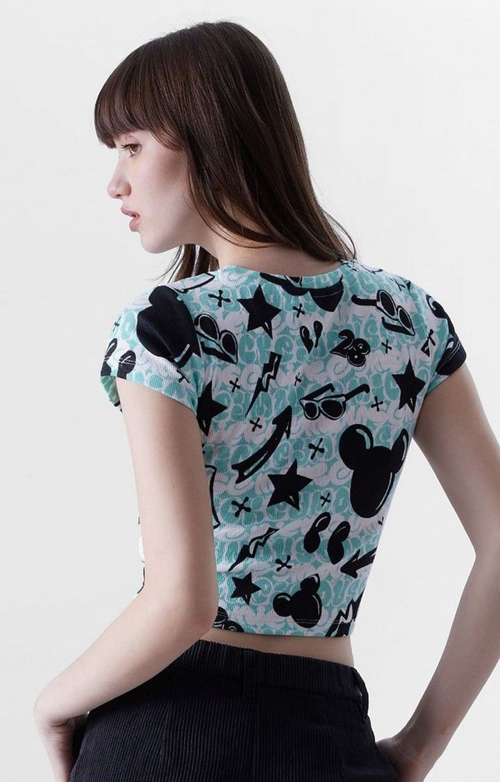 Women's Mickey Mouse: Doodle Multicolour Printed Crop Top