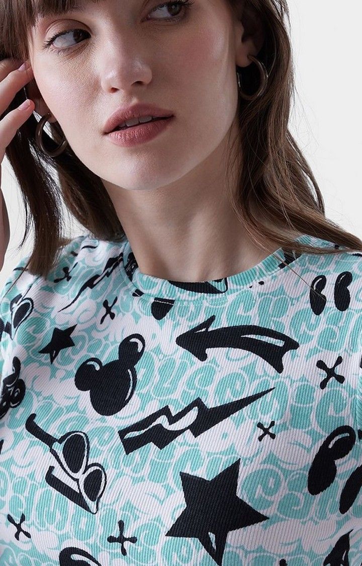 Women's Mickey Mouse: Doodle Multicolour Printed Crop Top