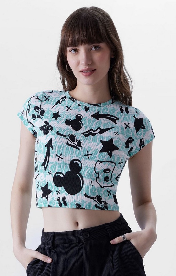 The Souled Store | Women's Mickey Mouse: Doodle Multicolour Printed Crop Top