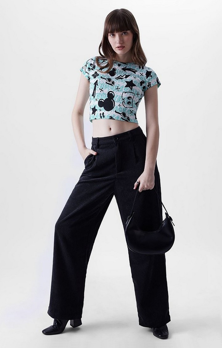 Women's Mickey Mouse: Doodle Multicolour Printed Crop Top
