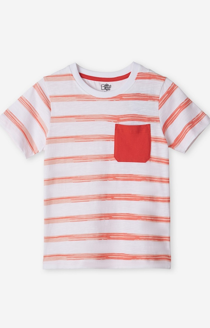 Boys Stripes: Coral Boys Cotton T-Shirt