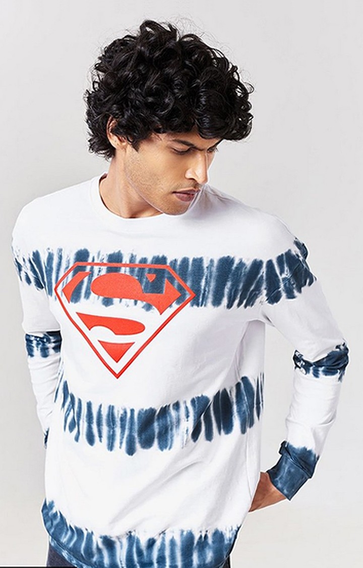 The Souled Store | Men's Superman: Emblem White Printed Oversized T-Shirt