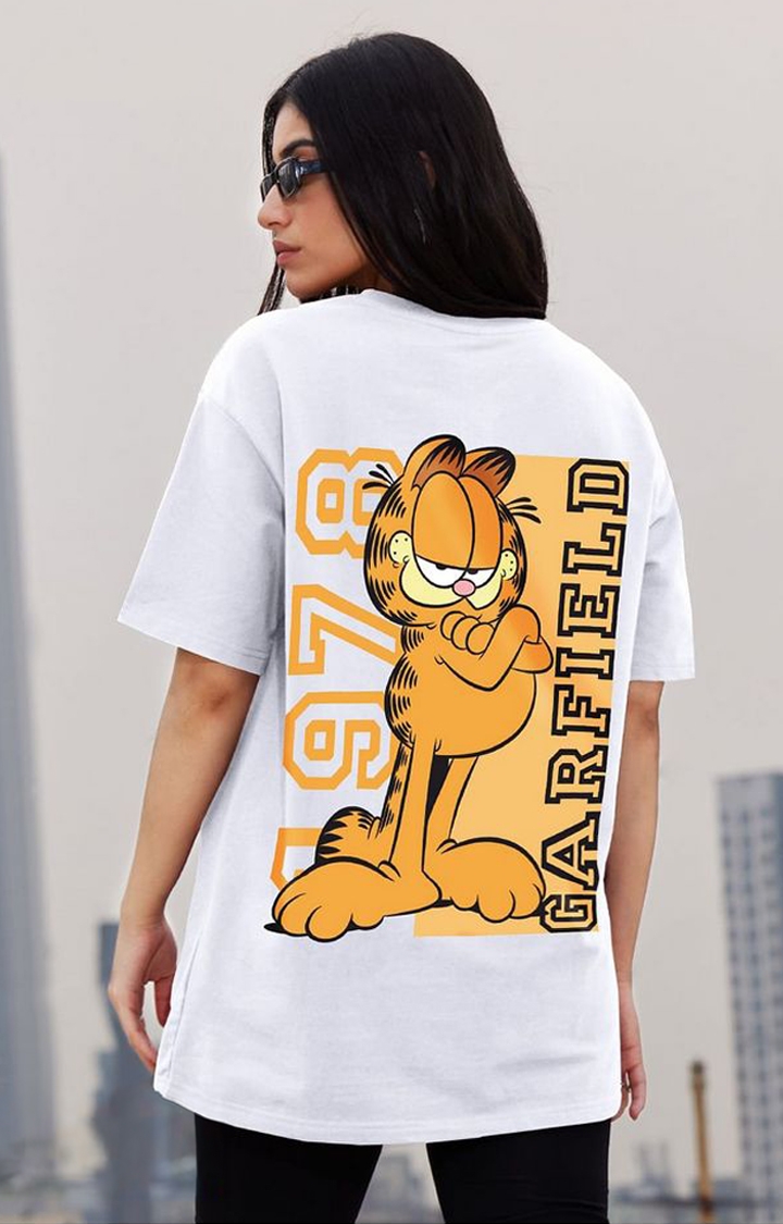 Women's Garfield: 1978 White Printed Oversized T-Shirt