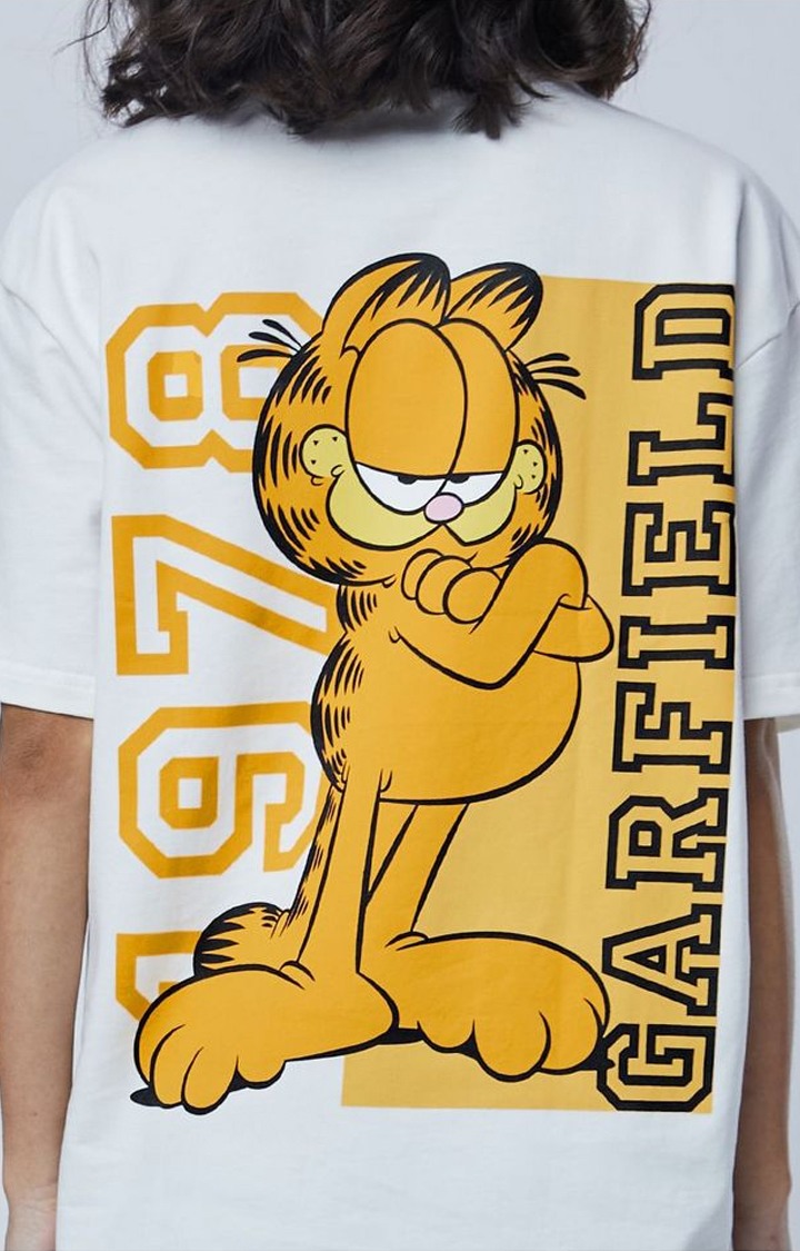 Women's Garfield: 1978 White Printed Oversized T-Shirt
