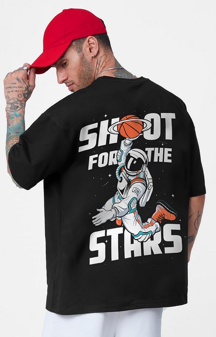 The Souled Store | Men's TSS Originals: Shoot For The Stars Black Graphic Printed Oversized T-Shirt