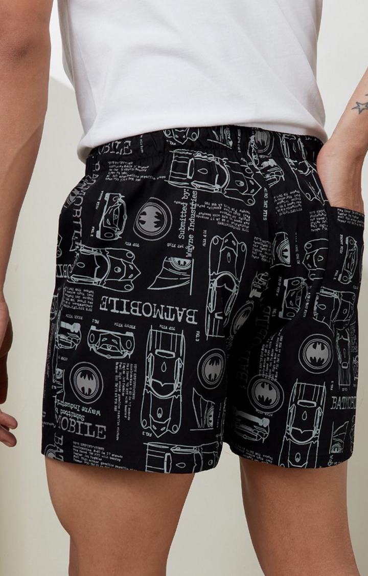 Men's Black Cotton Graphic Shorts