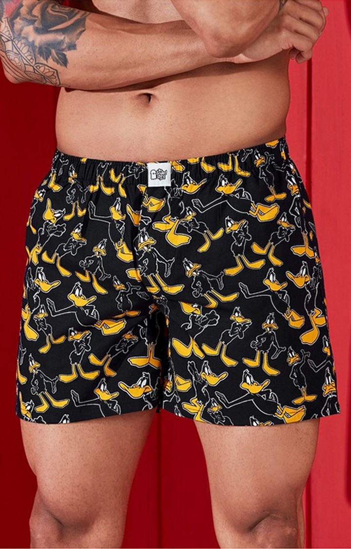 The Souled Store | Men's Looney Tunes Daffy Duck  Black Cotton Printed Shorts