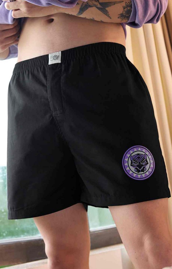 Men's Black Cotton Printed Shorts