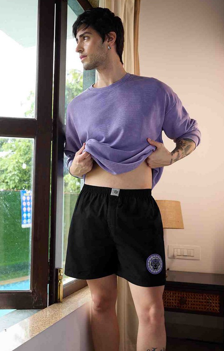 Men's Black Cotton Printed Shorts