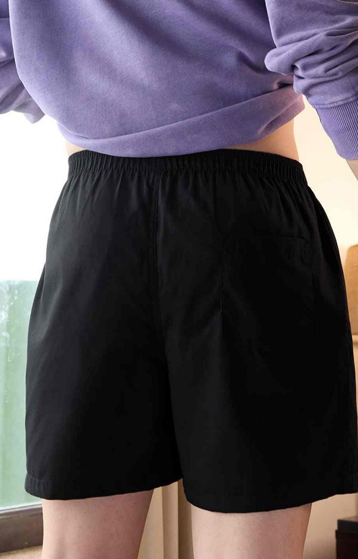 Men's Black Cotton Printed Shorts