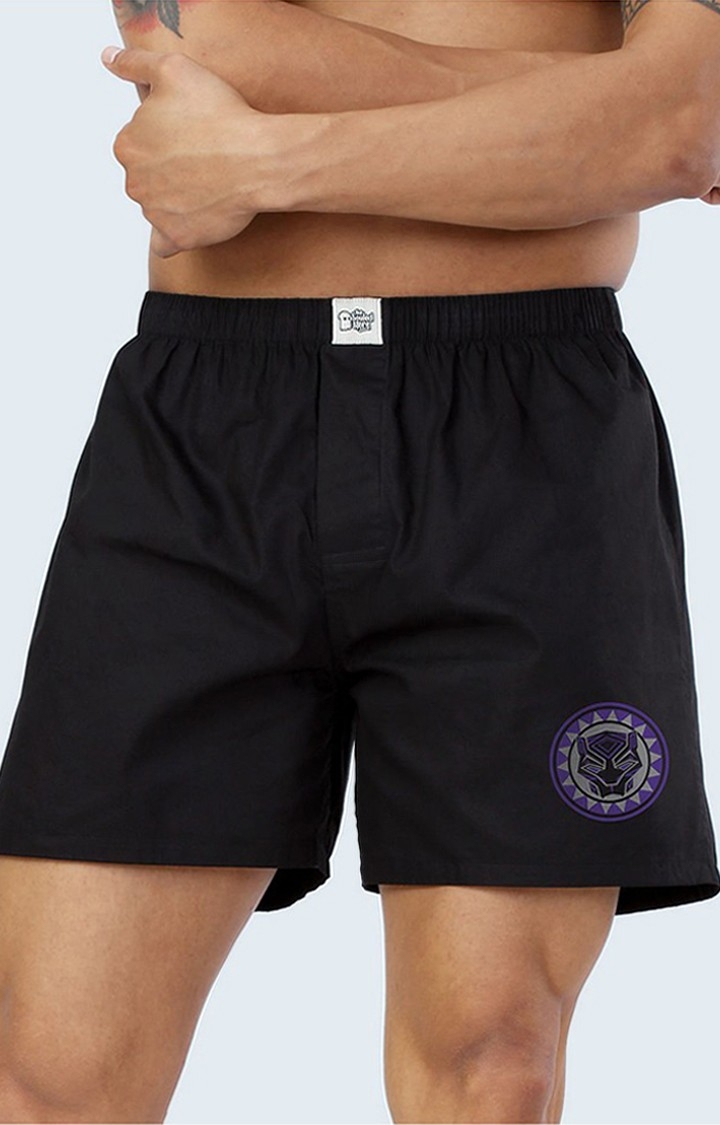 The Souled Store | Men's Black Panther Panther Power Black Cotton Solid Shorts