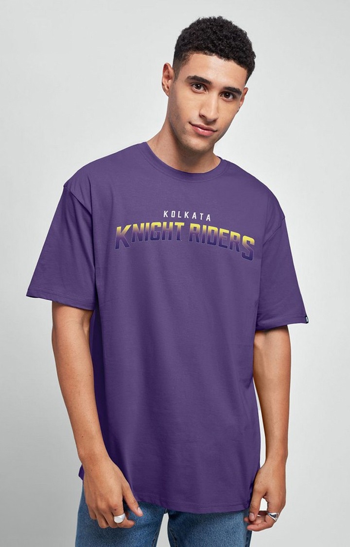 Men's KKR: Deep Purple Purple Typographic Printed Oversized T-Shirt