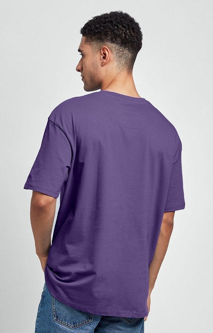 Men's KKR: Deep Purple Purple Typographic Printed Oversized T-Shirt