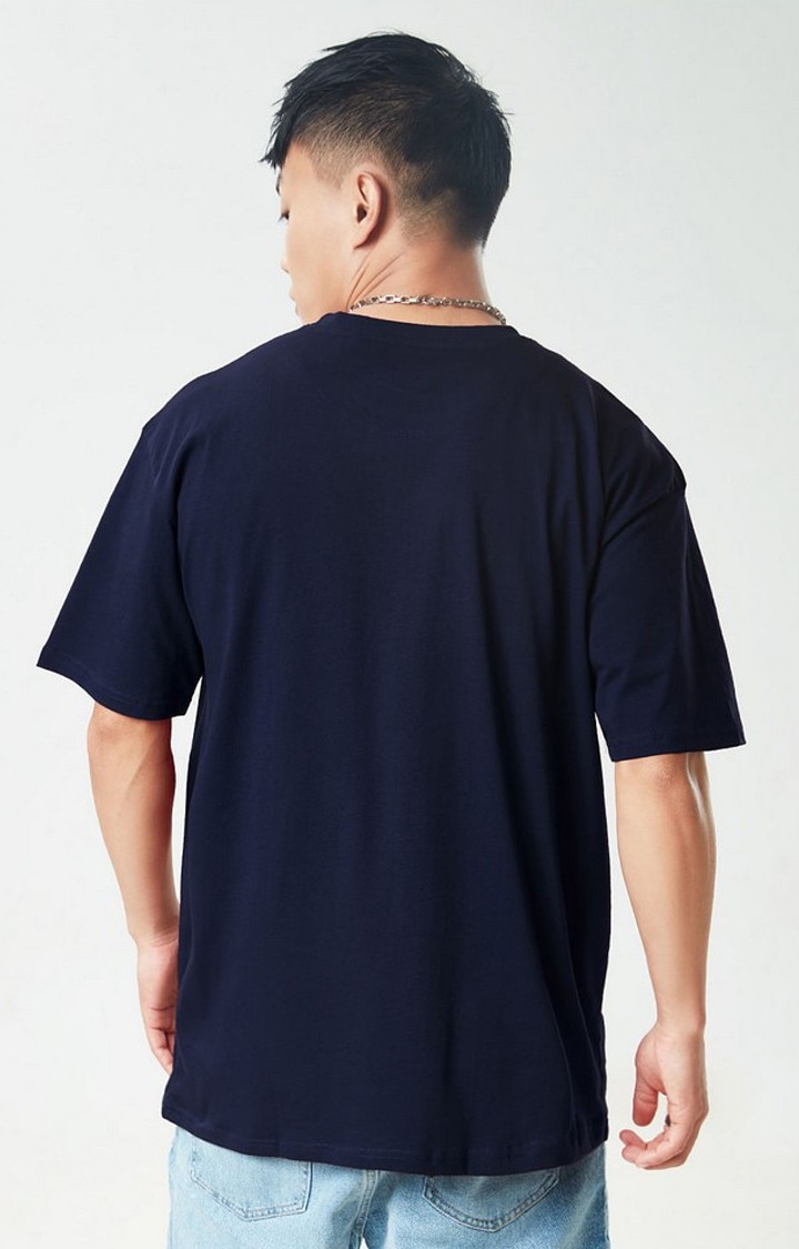 Men's LSG Blue Typographic Printed Oversized T-Shirt