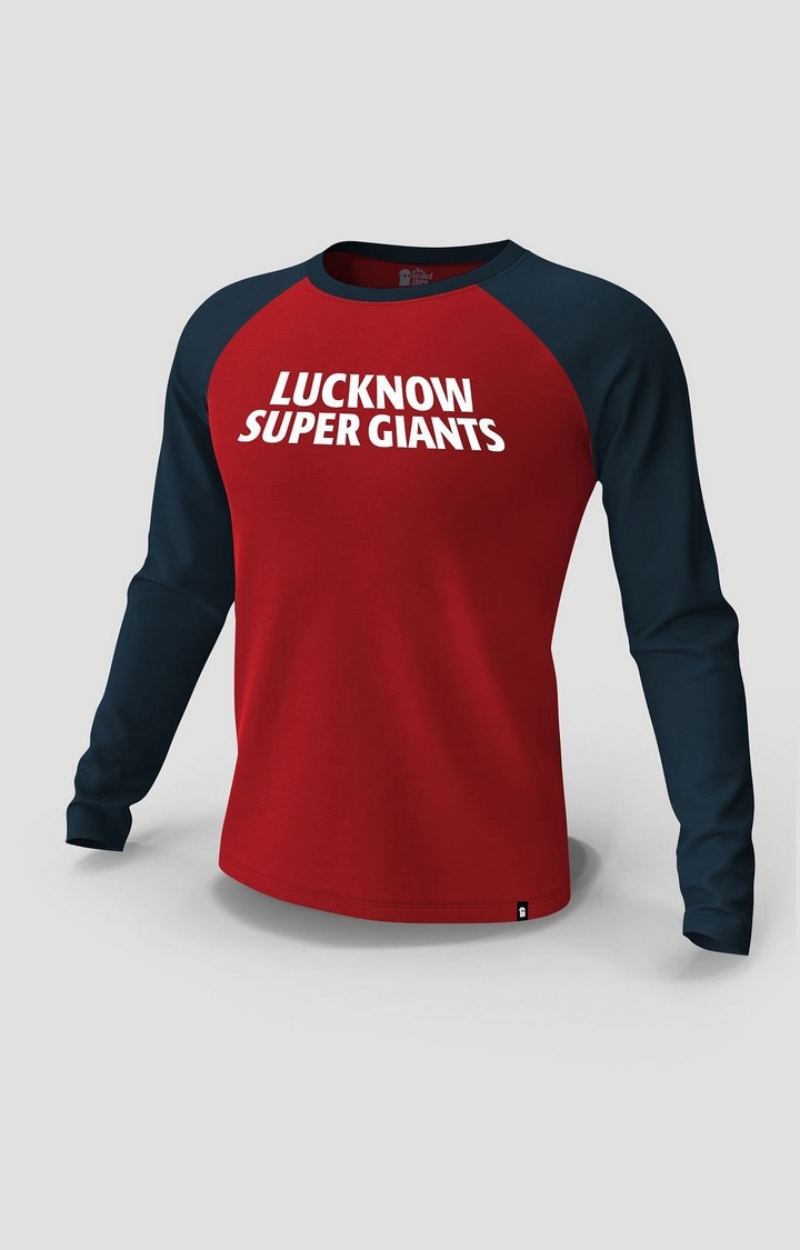 Men's LSG Red & Blue Typographic Printed Regular T-Shirt