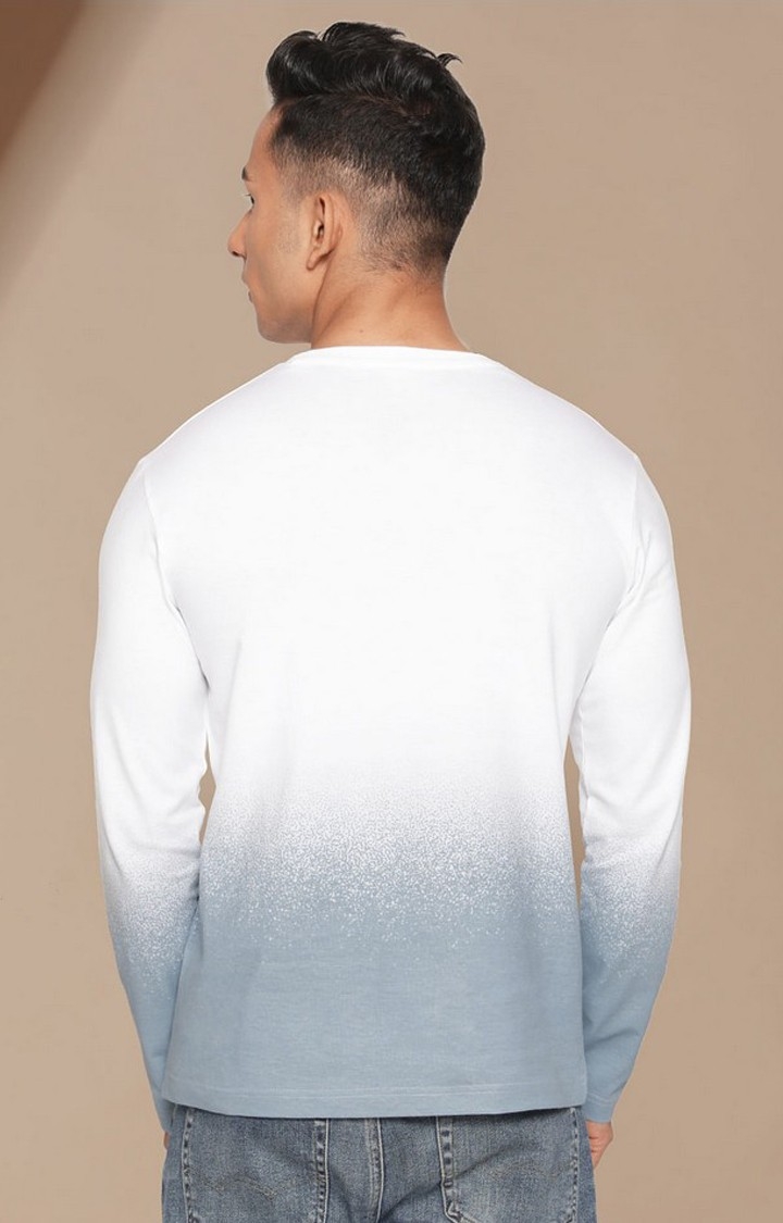 Men's LSG White & Grey Printed Regular T-Shirt