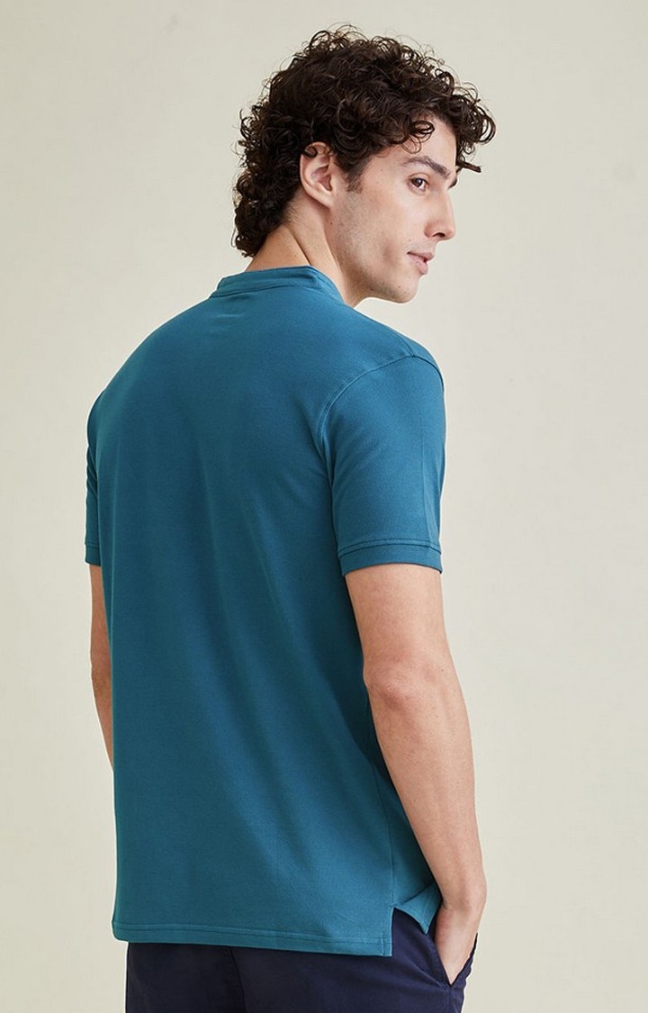 Men's LSG Blue Solid Regular T-Shirt