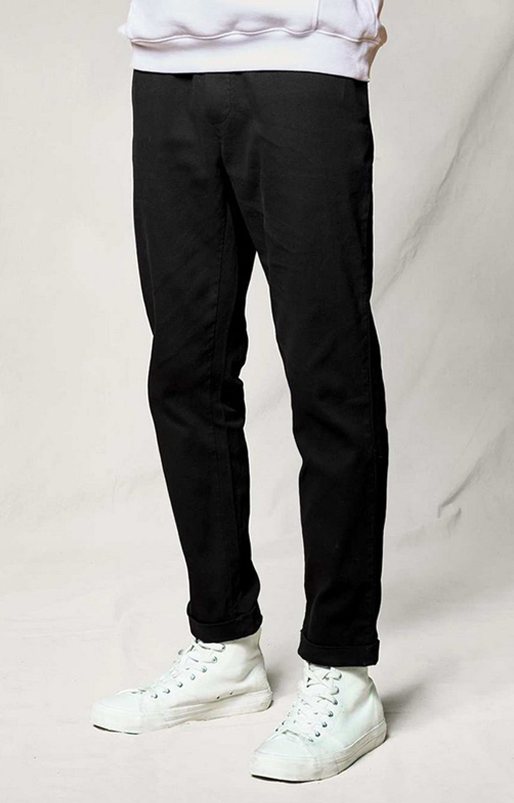 Men's Black Polycotton Solid Casual Pants