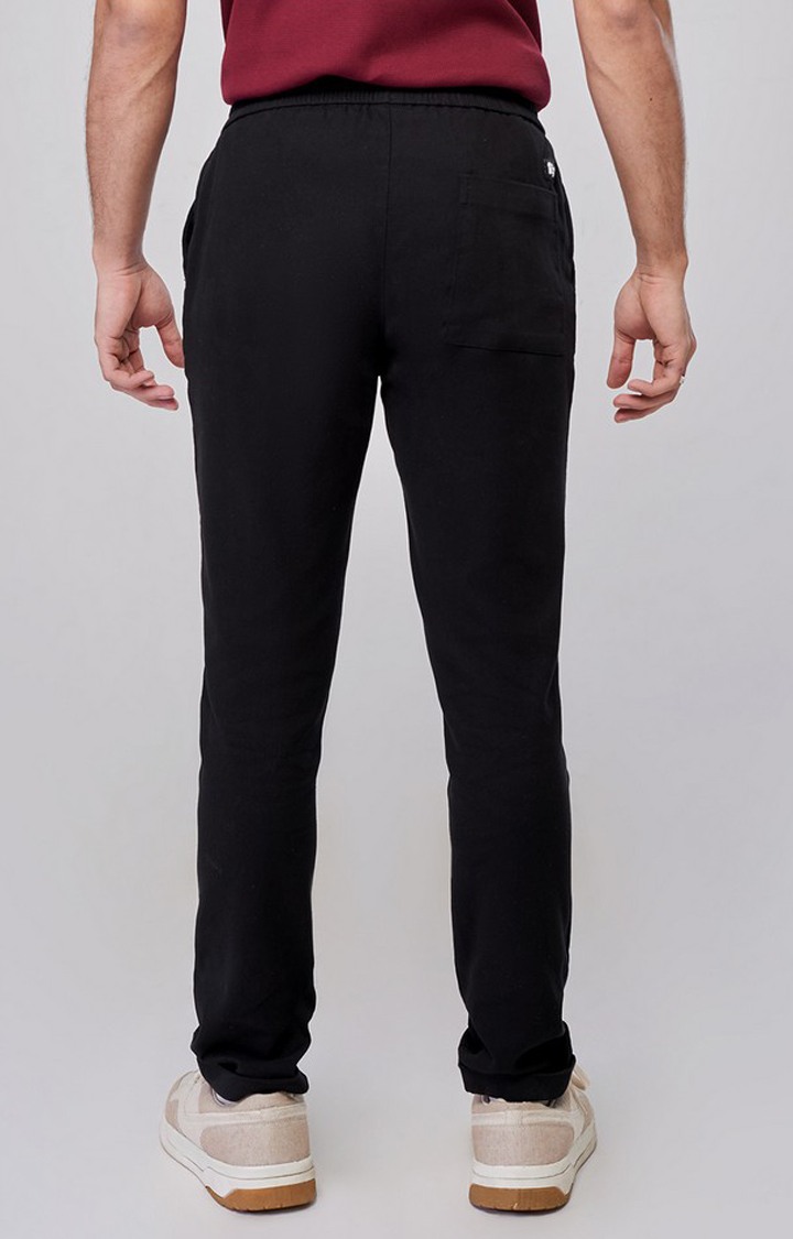 Men's Black Polycotton Solid Casual Pants