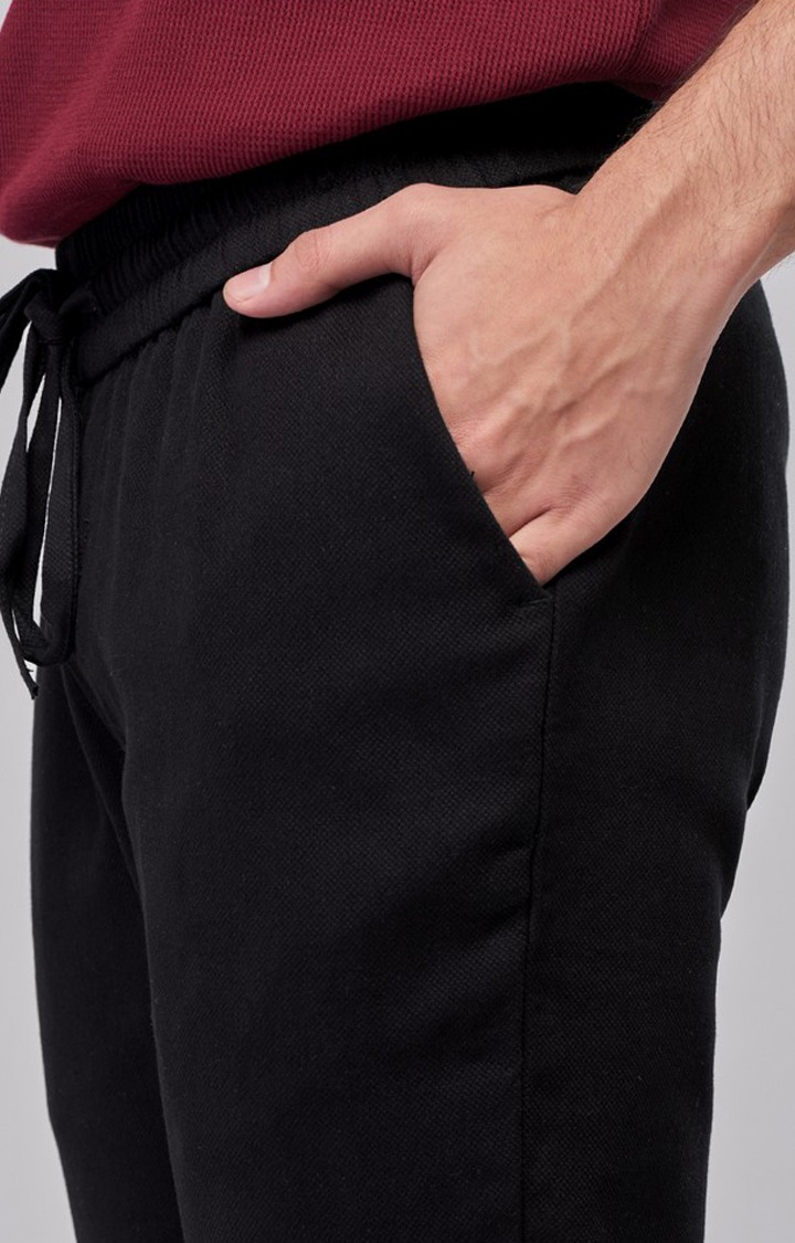 Men's Black Polycotton Solid Casual Pants