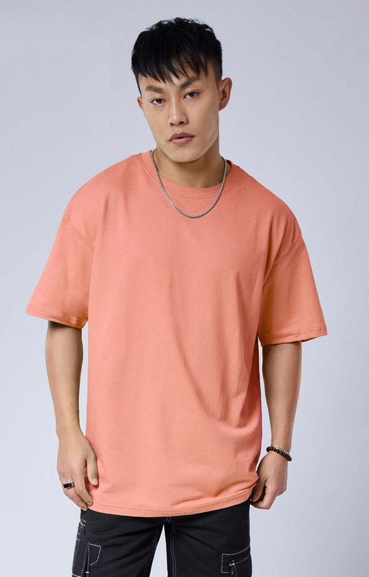 The Souled Store | Men's Pink Solid Oversized T-Shirt