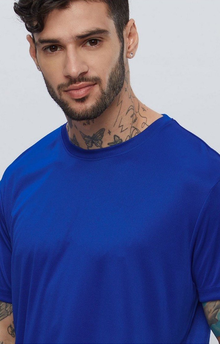 Men's Blue Solid Regular T-Shirt