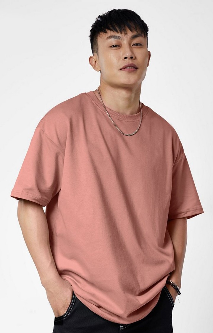 Men's Pink Solid Oversized T-Shirt