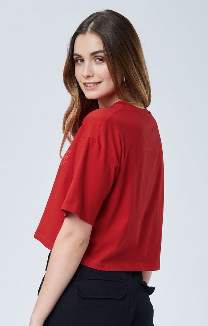 Women's LSG Red Printed Crop Top