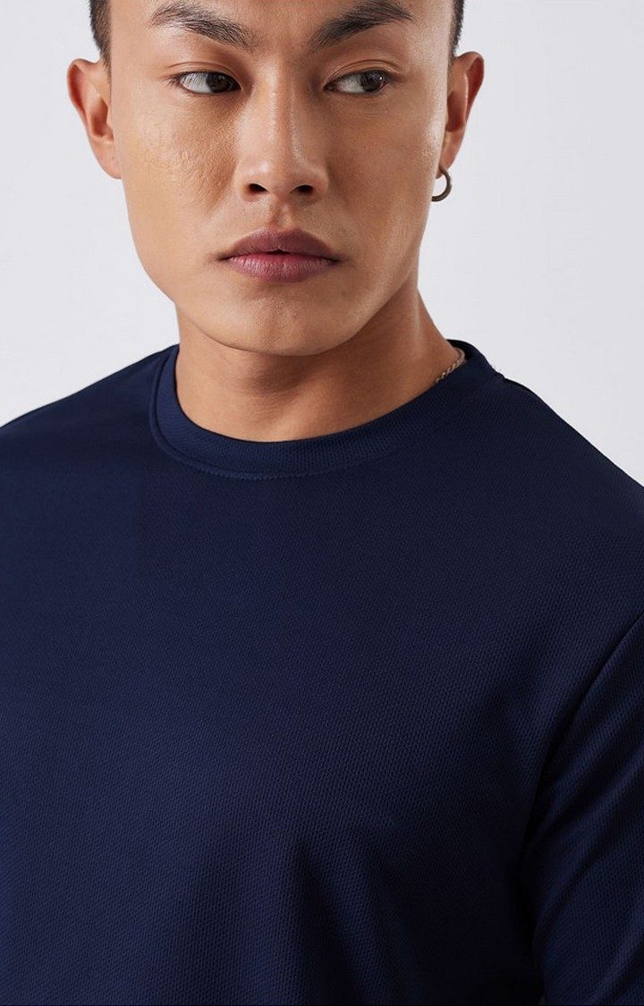 Men's Blue Solid Regular T-Shirt