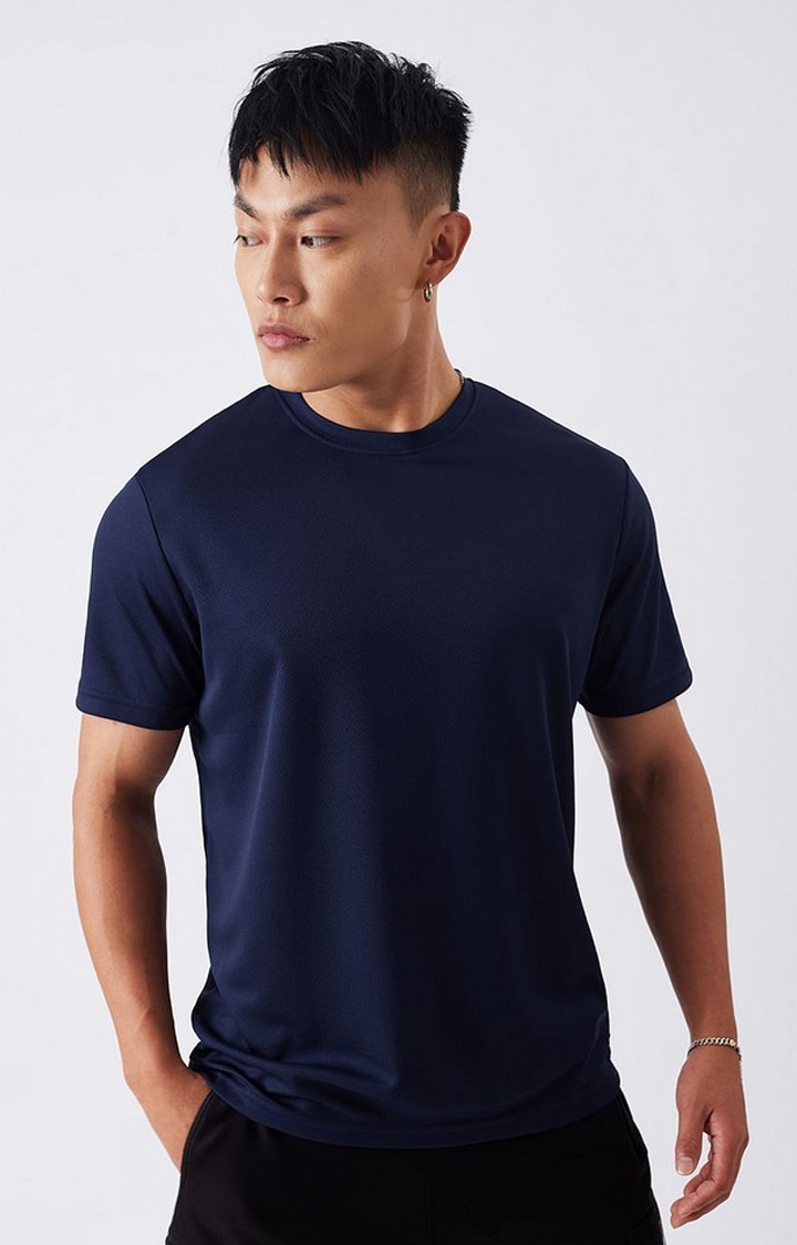 Men's Blue Solid Regular T-Shirt