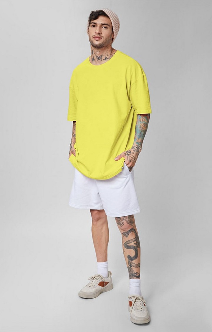 Men's Yellow Solid Oversized T-Shirt