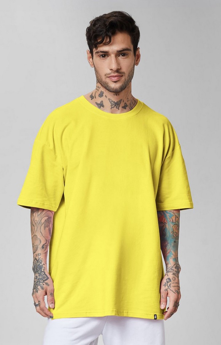 Men's Yellow Solid Oversized T-Shirt