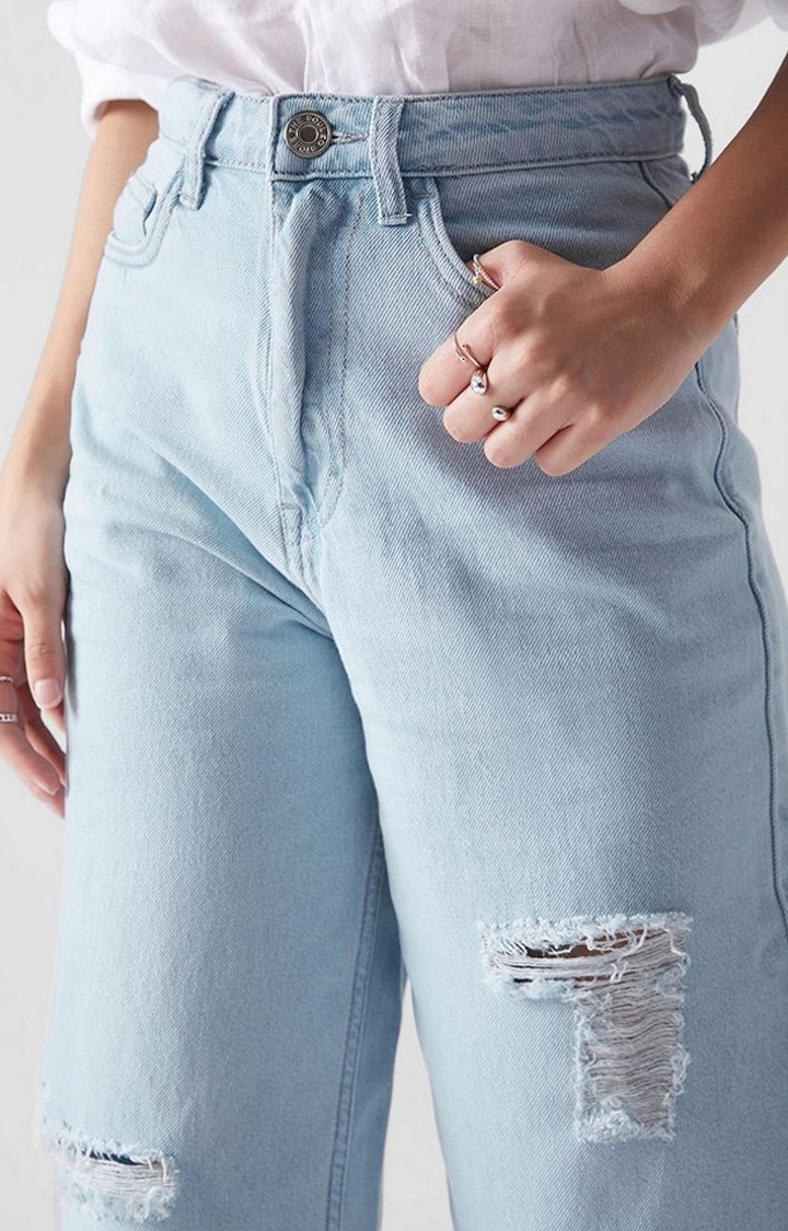 Women's  Blue Denim Ripped Ripped Jeans