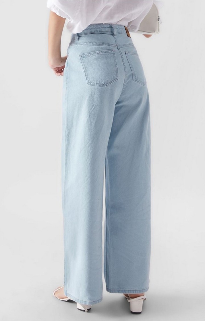Stylish Wide Leg Ripped High Waist Denim Light Blue Jeans for Girls– Cherry  Crumble by Nitt Hyman