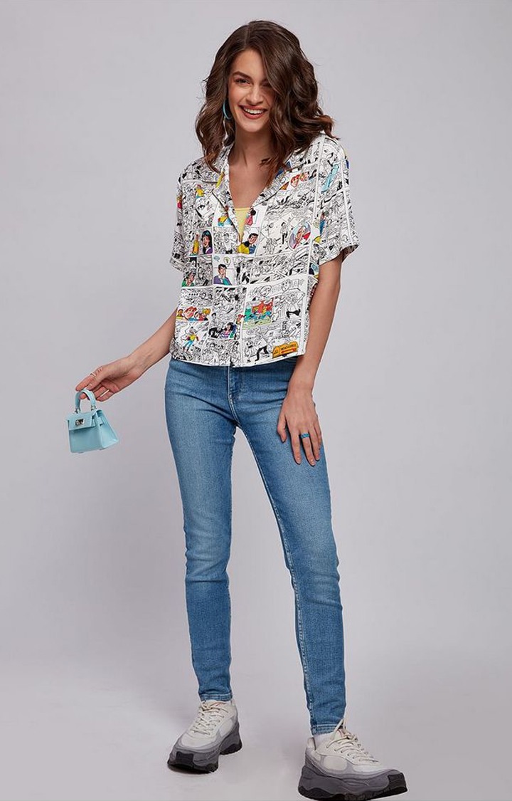 Women's Archie: Comic Strip Multicolour Printed Oversized Shirt