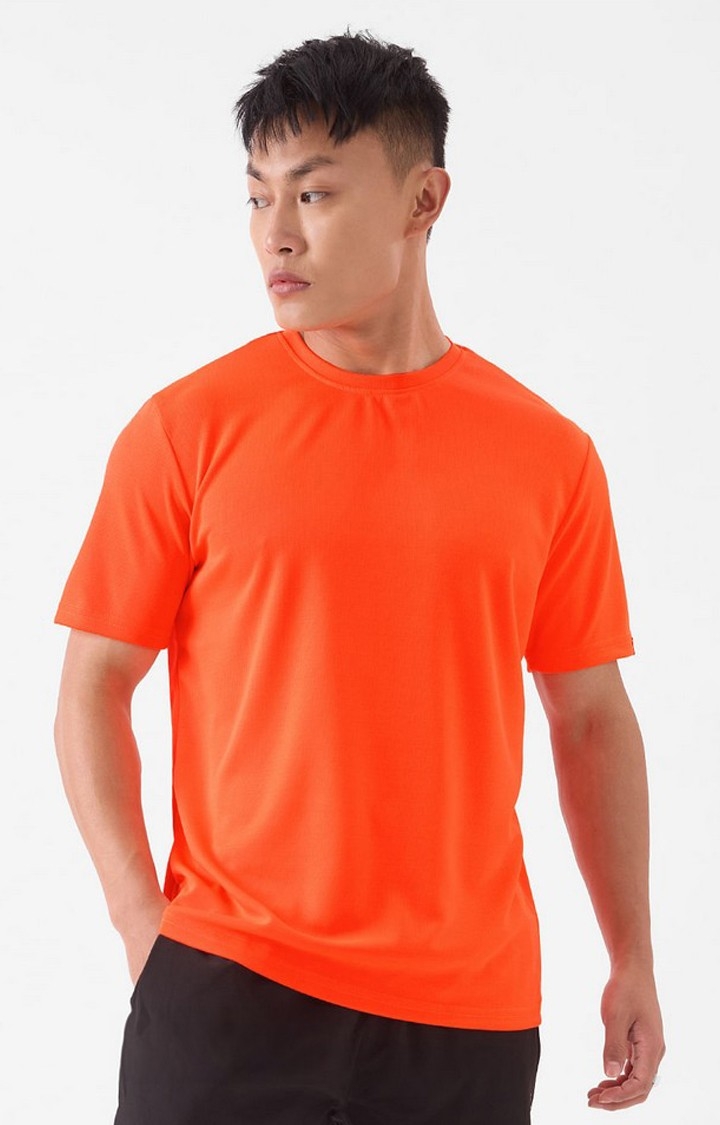 Men's Orange Solid Regular T-Shirt
