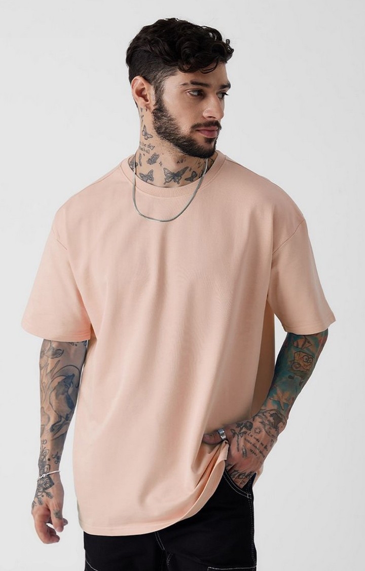 The Souled Store | Men's Pink Solid Oversized T-Shirt