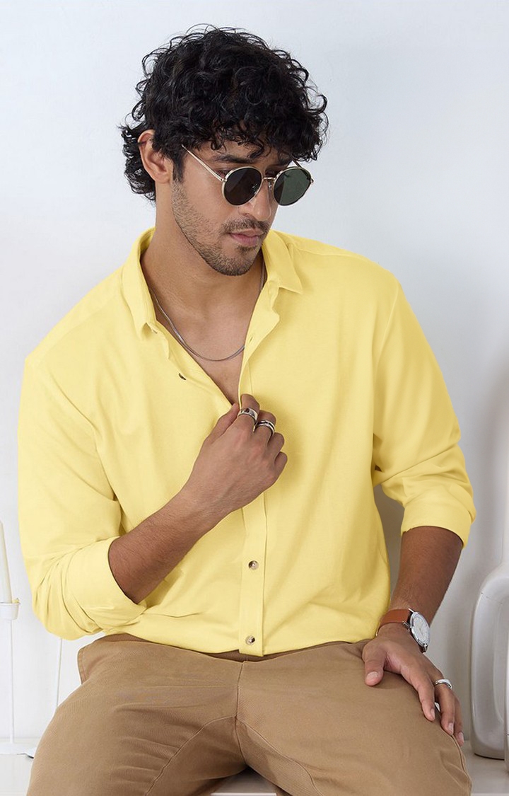 Men's Yellow Solid Oversized Shirt