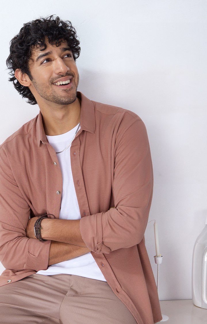 Men's Textured Shirt: Brown Knit Shirts