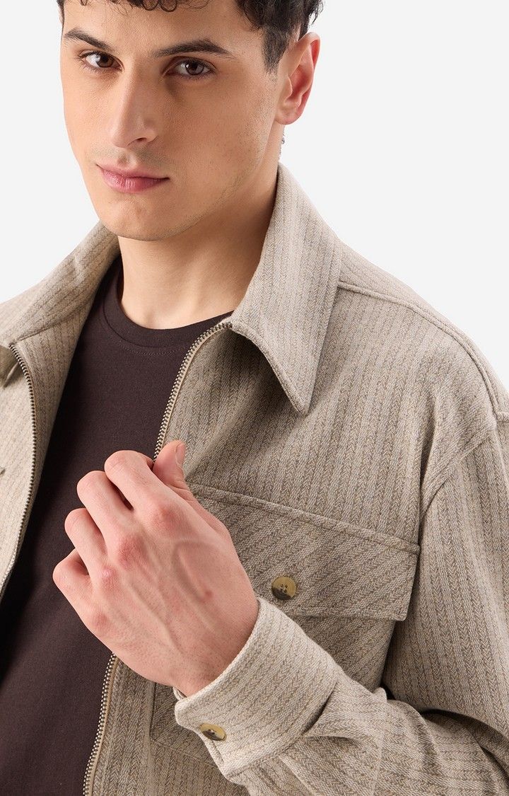 Men's Beige Stripes Casual Shirts