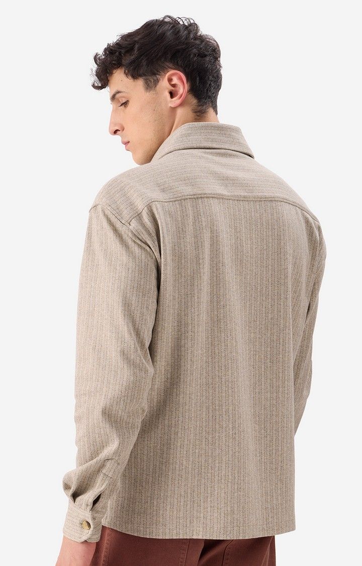 Men's Beige Stripes Casual Shirts