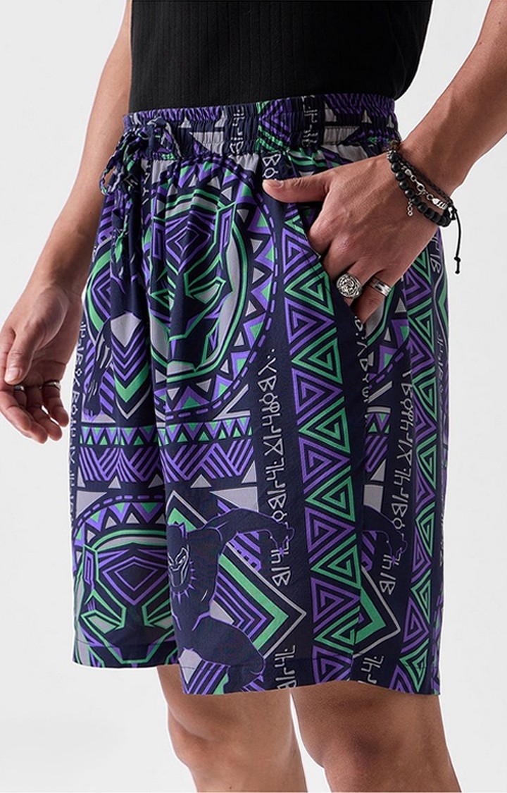 The Souled Store | Men's Black Panther Tribal  Multicolour Cotton Printed Shorts