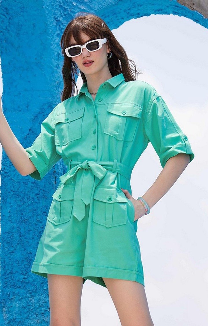 Women's Green Solid Shift Dress
