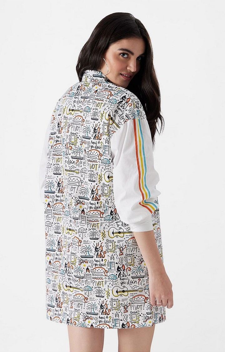 Women's F.R.I.E.N.D.S: Doodle White Printed Shift Dress